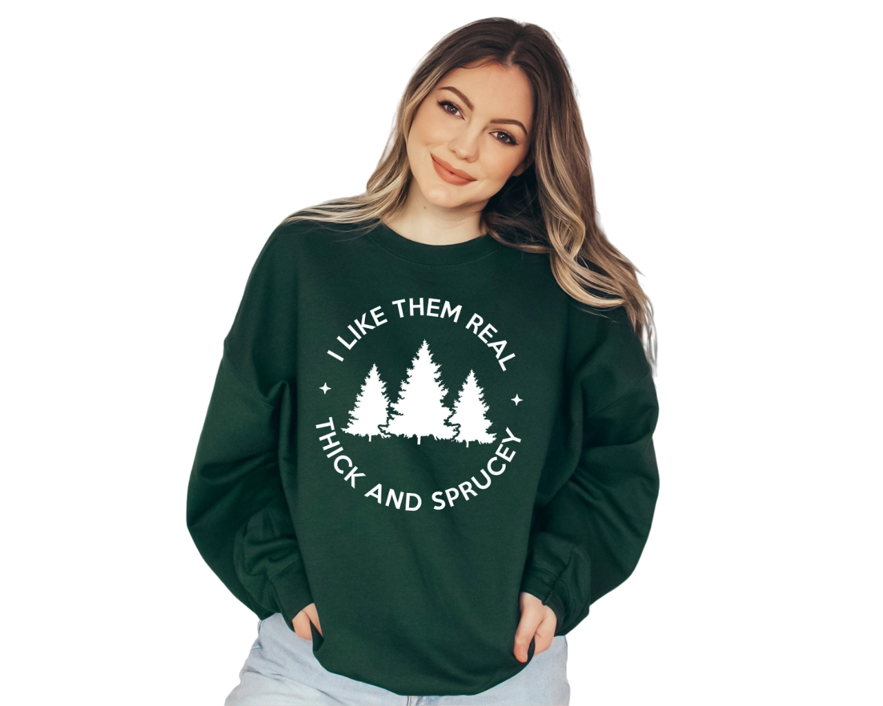 Thick and Sprucy Sweater, Vintage Christmas, Christmas Tree Sweatshirt, Womens Cute Santa, Xmas