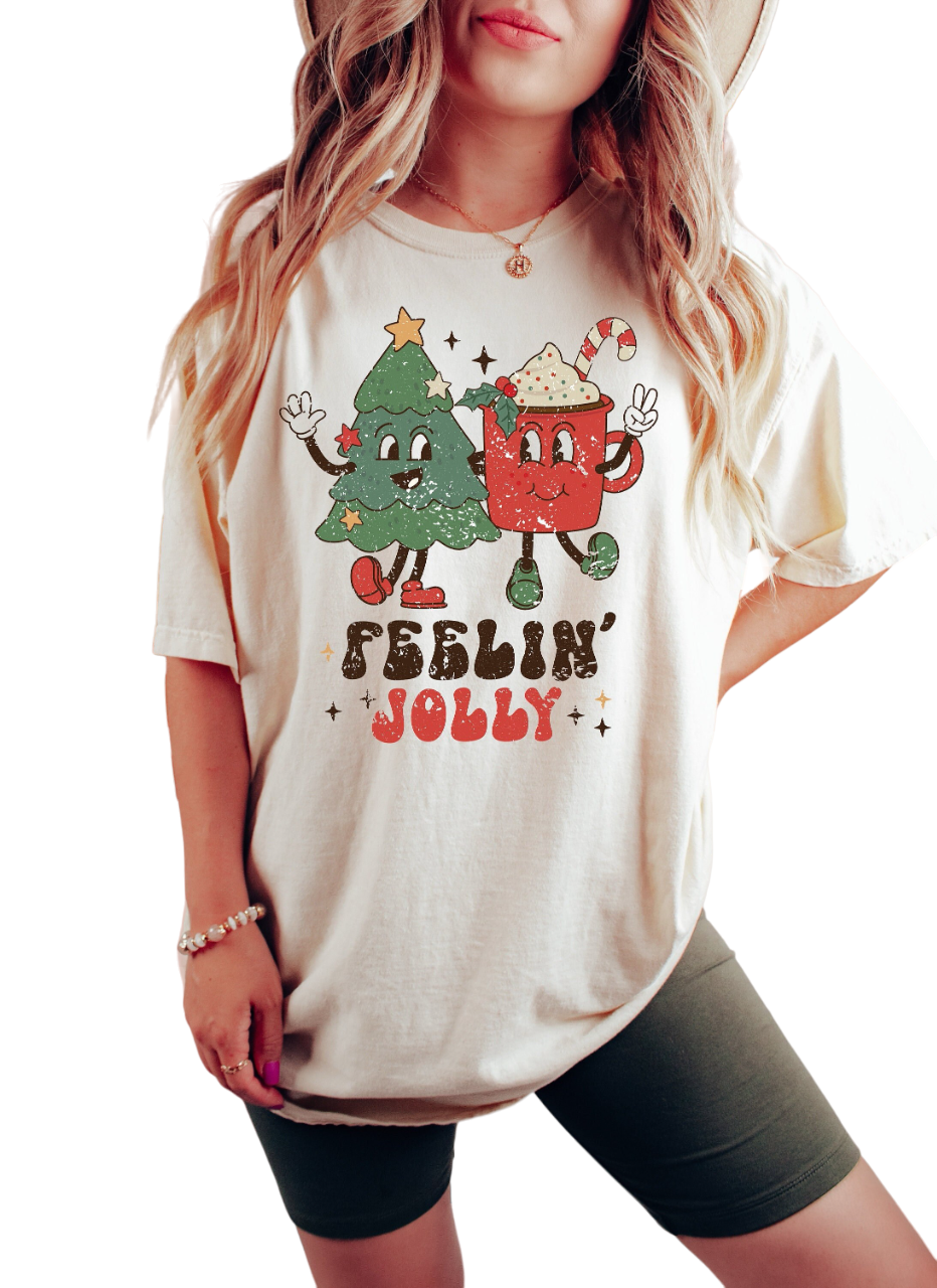 Retro Christmas Vintage Washed Shirt, Feeling Jolly Christmas Shirt, Vintage Santa Christmas Shirt,