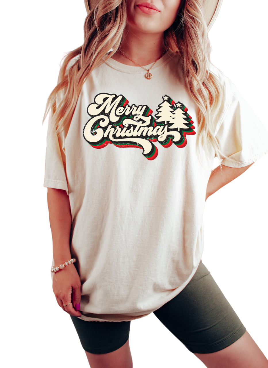 Retro Christmas Vintage Washed Shirt, Merry Christmas Tree Shirt, Vintage Santa Christmas Shirt,