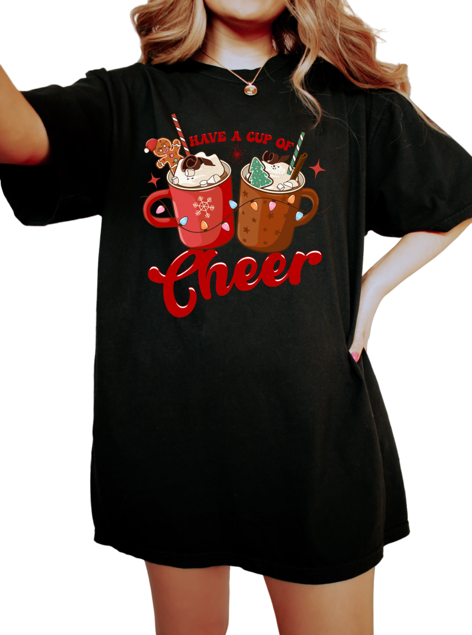 Retro Christmas Vintage Washed Shirt, Have Cup of Cheer Cocoa Shirt, Vintage Santa Christmas Shirt,