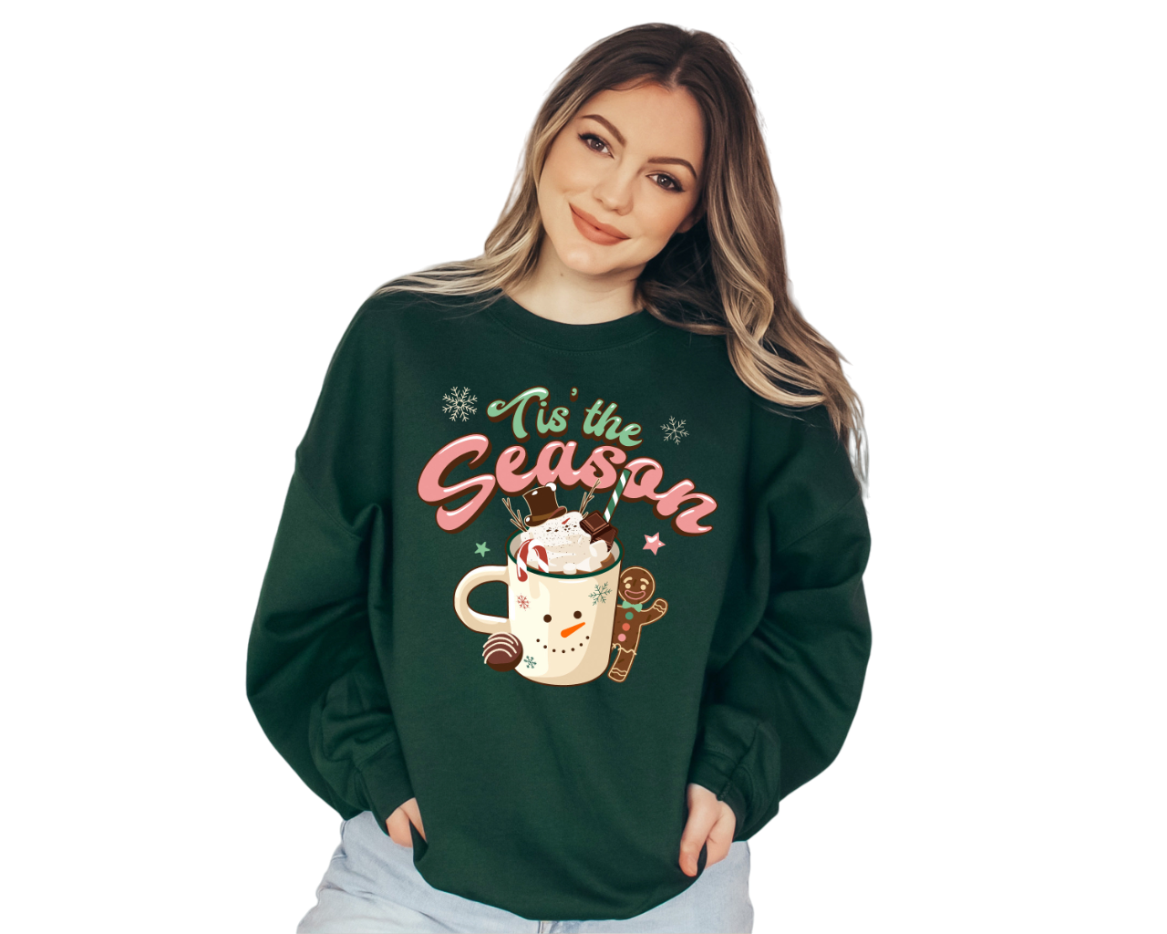 Tis The Season Hot Cocoa Sweater, Vintage Christmas, Christmas Sweatshirt, Women's Cute Santa, Xmas