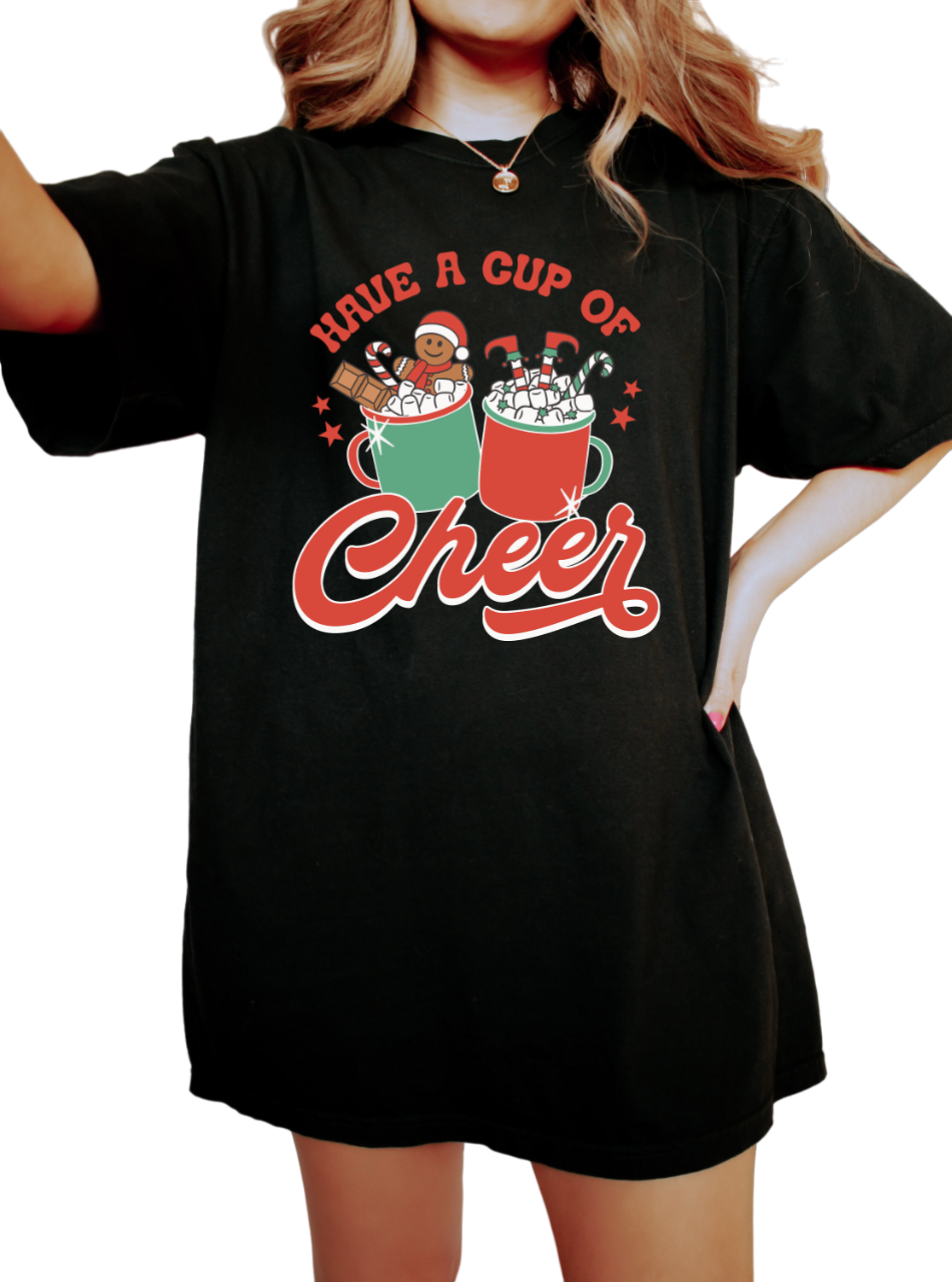 Retro Christmas Vintage Washed Shirt, Have Cup of Cheer Cocoa Shirt, Vintage Santa Christmas Shirt,