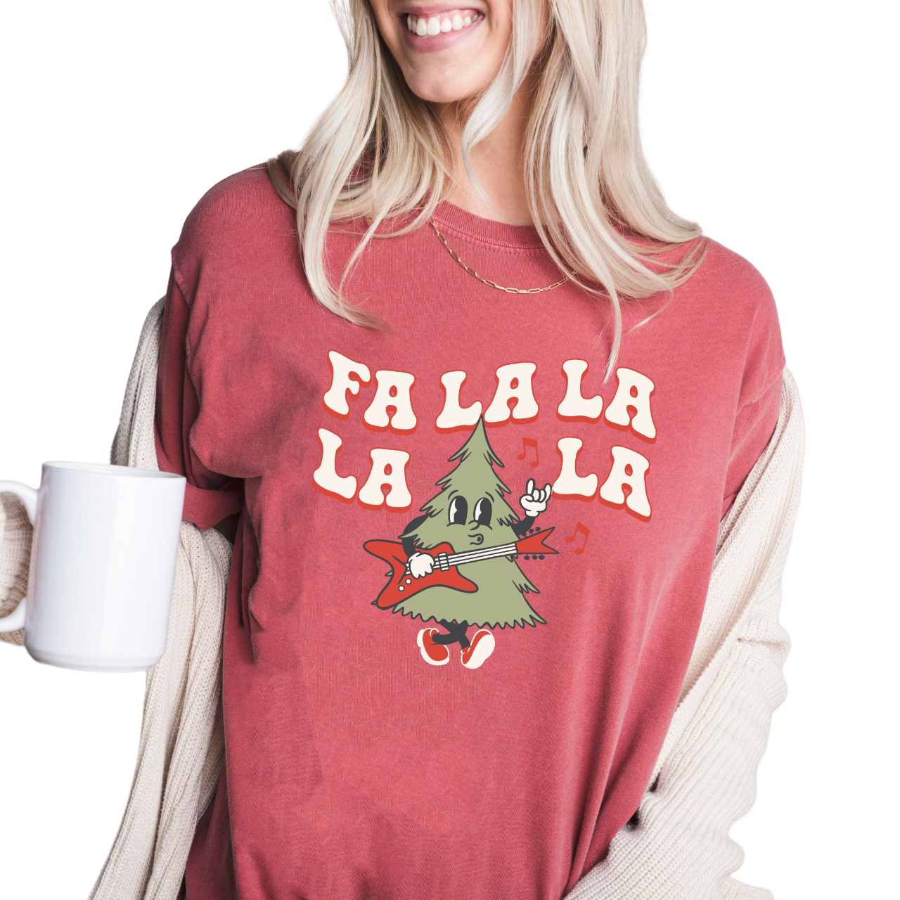 Retro Christmas Vintage Washed Shirt, Fa La La Tree Shirt, Vintage Santa Christmas Shirt, Retro