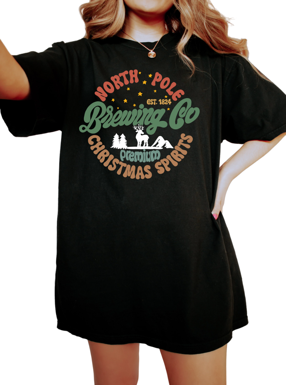 Retro Christmas Vintage Washed Shirt, North Pole Brewing Co Shirt, Vintage Santa Christmas Shirt,