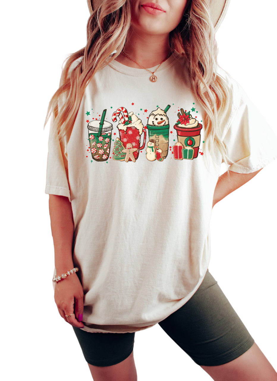 Retro Christmas Vintage Washed Shirt, Snowman Coffee Latte Shirt, Vintage Santa Christmas Shirt,