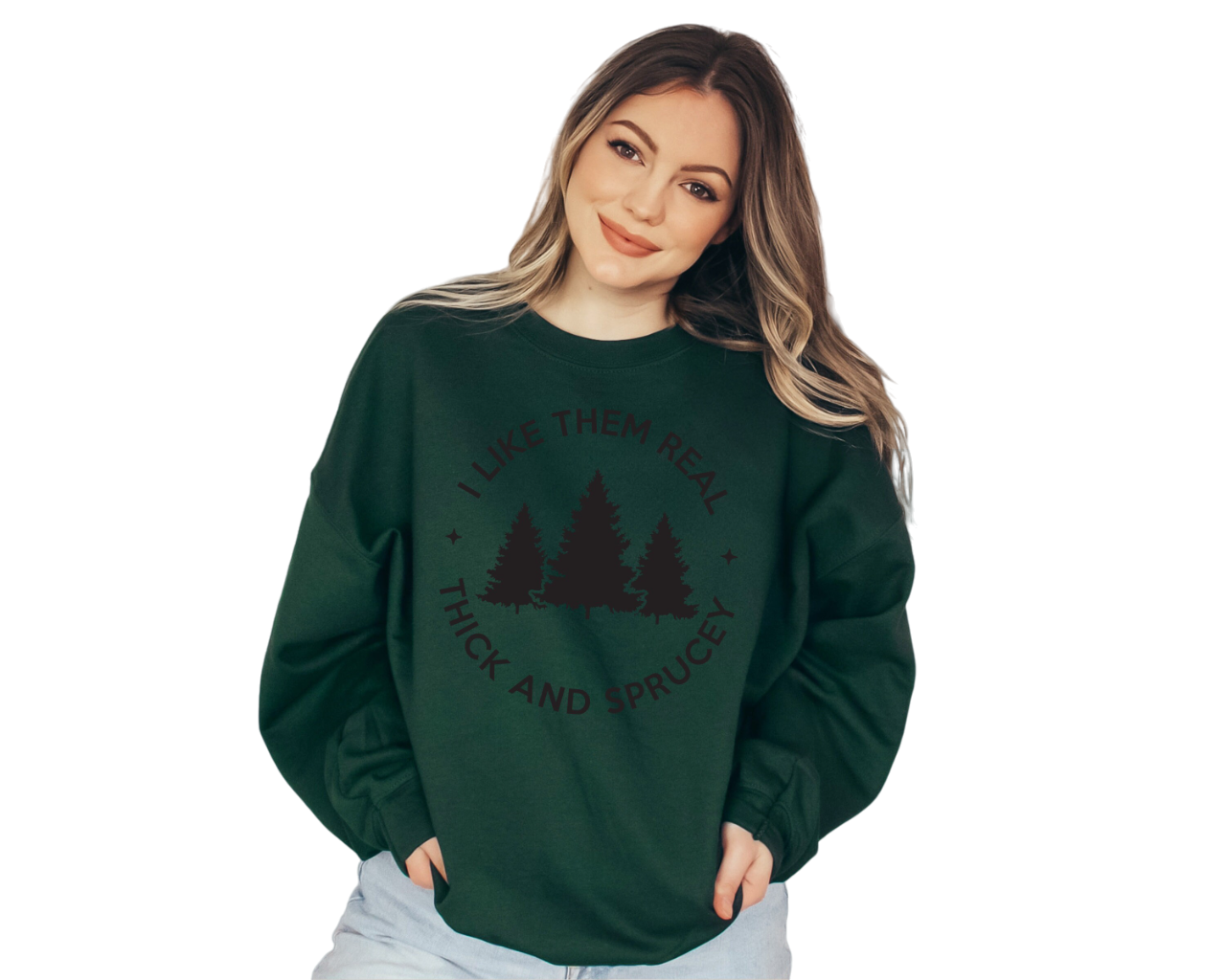 Thick and Sprucy Sweater, Vintage Christmas, Christmas Tree Sweatshirt, Womens Cute Santa, Xmas