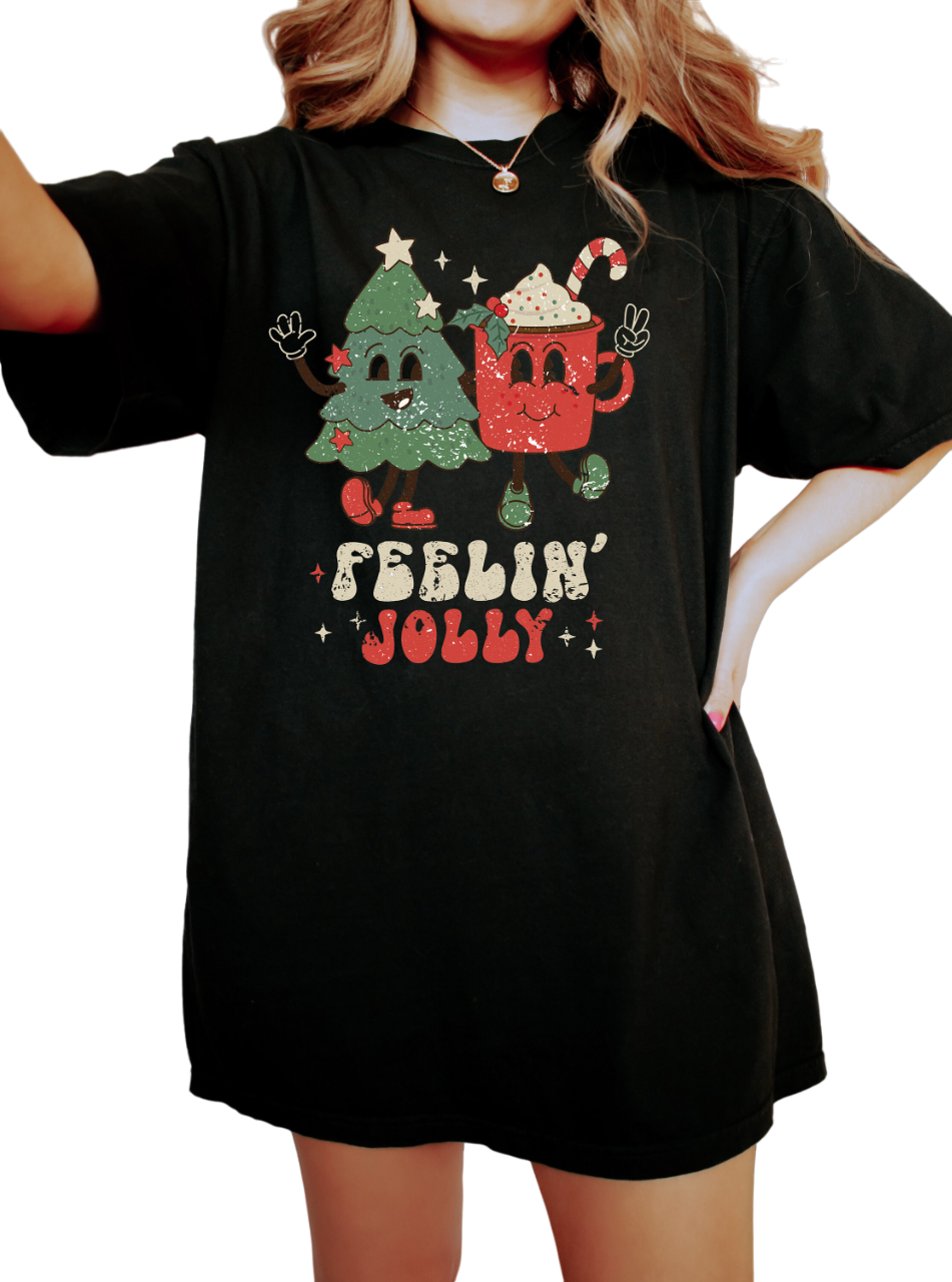 Retro Christmas Vintage Washed Shirt, Feeling Jolly Christmas Shirt, Vintage Santa Christmas Shirt,