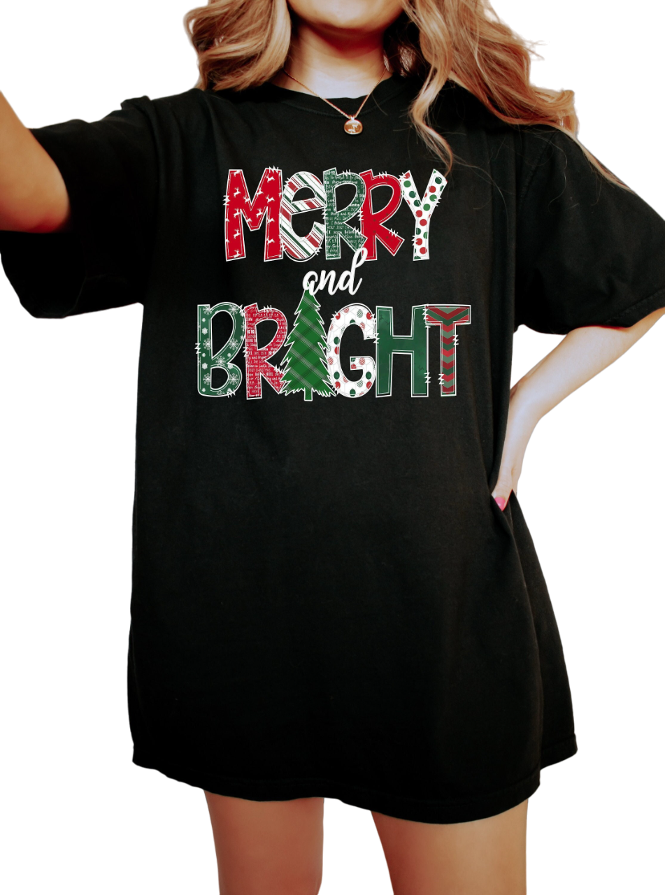 Retro Christmas Vintage Washed Shirt, Merry And Bright Santa Shirt, Vintage Santa Christmas Shirt,