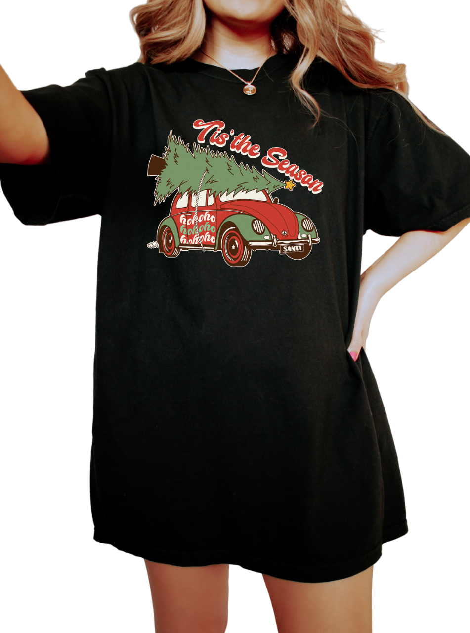 Retro Christmas Vintage Washed Shirt, Tis The Season Santa Shirt, Vintage Santa Christmas Shirt,