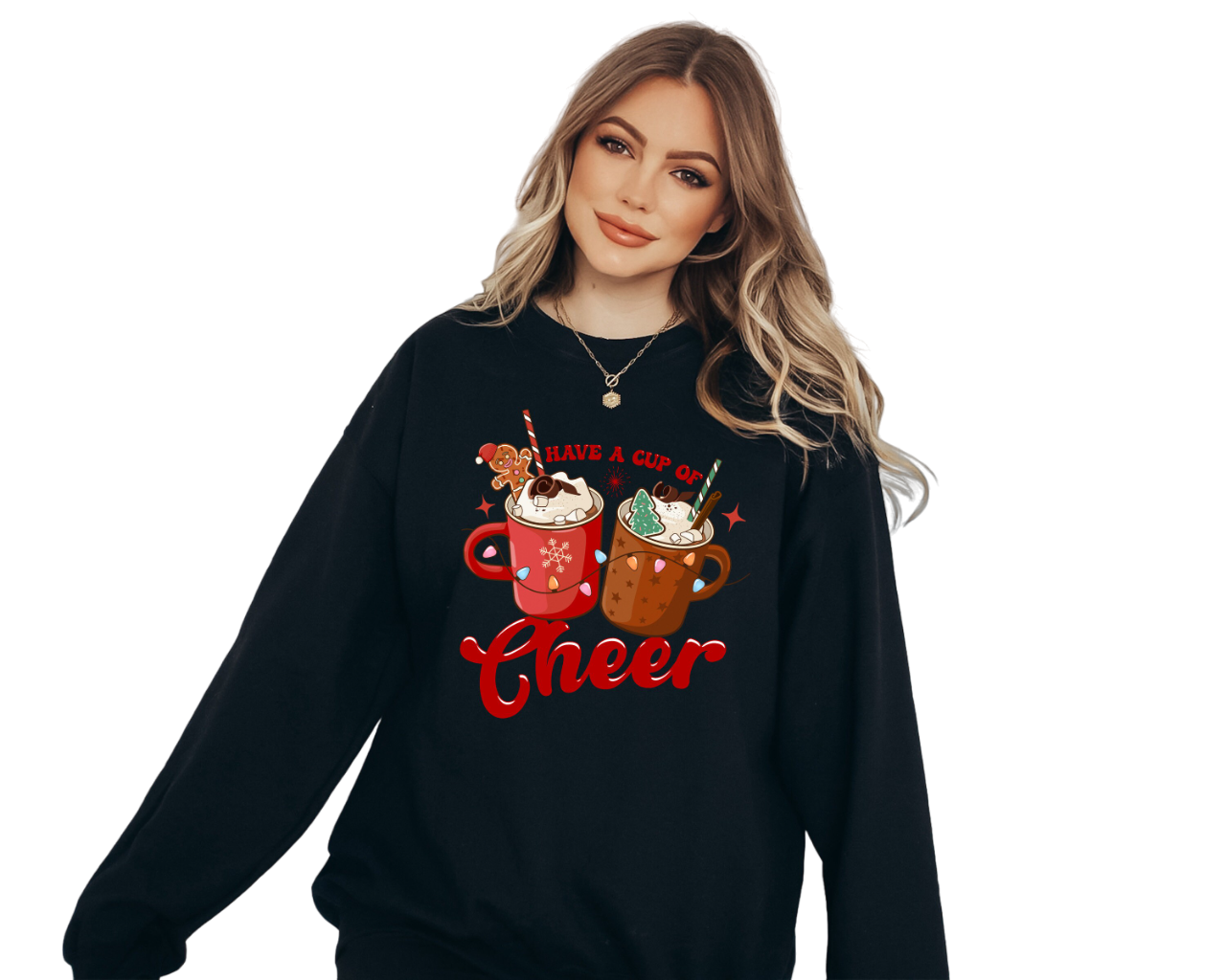 Have a Cup of Cheer Cocoa Sweater, Vintage Christmas, Christmas Sweatshirt, Women's Cute Santa, Xmas