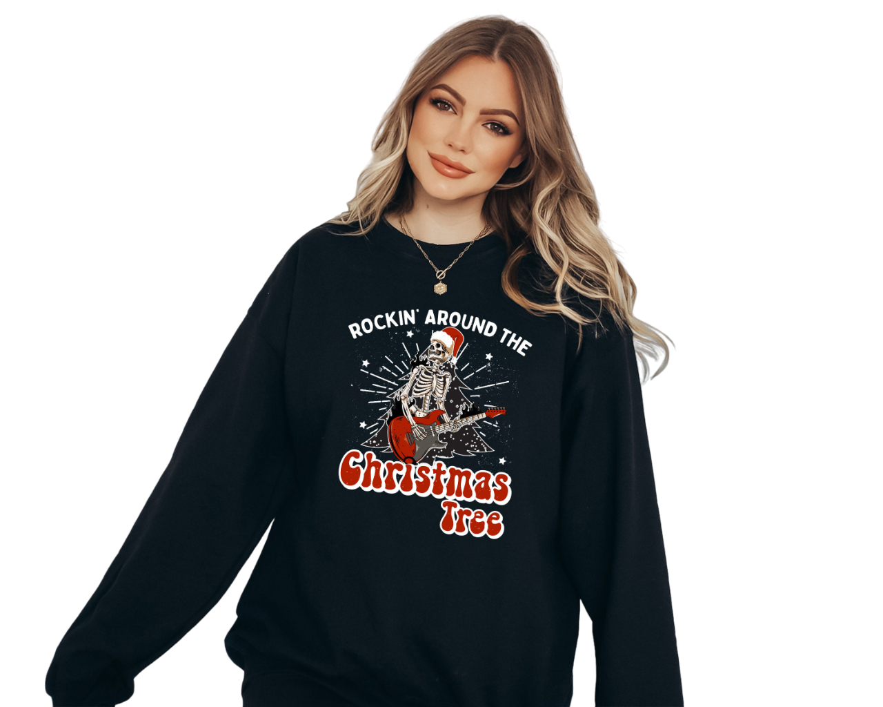 Rockin' Around Sweater, Vintage Christmas, Christmas Tree Sweatshirt, Womens Cute Santa, Xmas