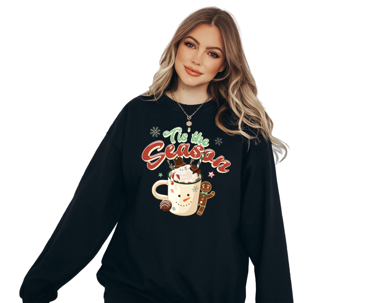 Tis The Season Hot Cocoa Sweater, Vintage Christmas, Christmas Sweatshirt, Women's Cute Santa, Xmas