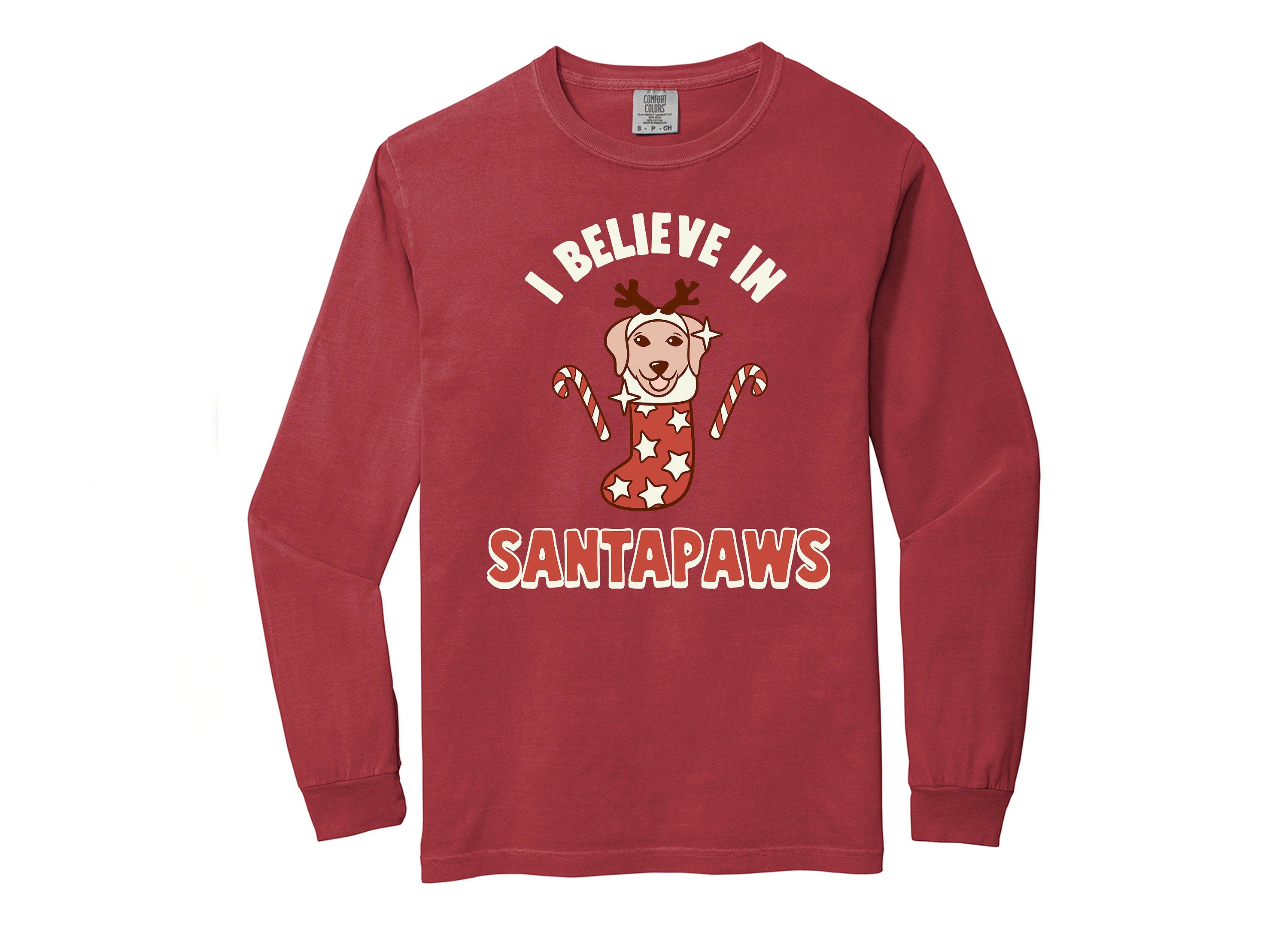 Long Sleeve Retro Christmas Comfort Colors shirt, Believe in Santapaws, Vintage New Years Holiday Shirt, Santa Shirt, Retro Christmas Shirt