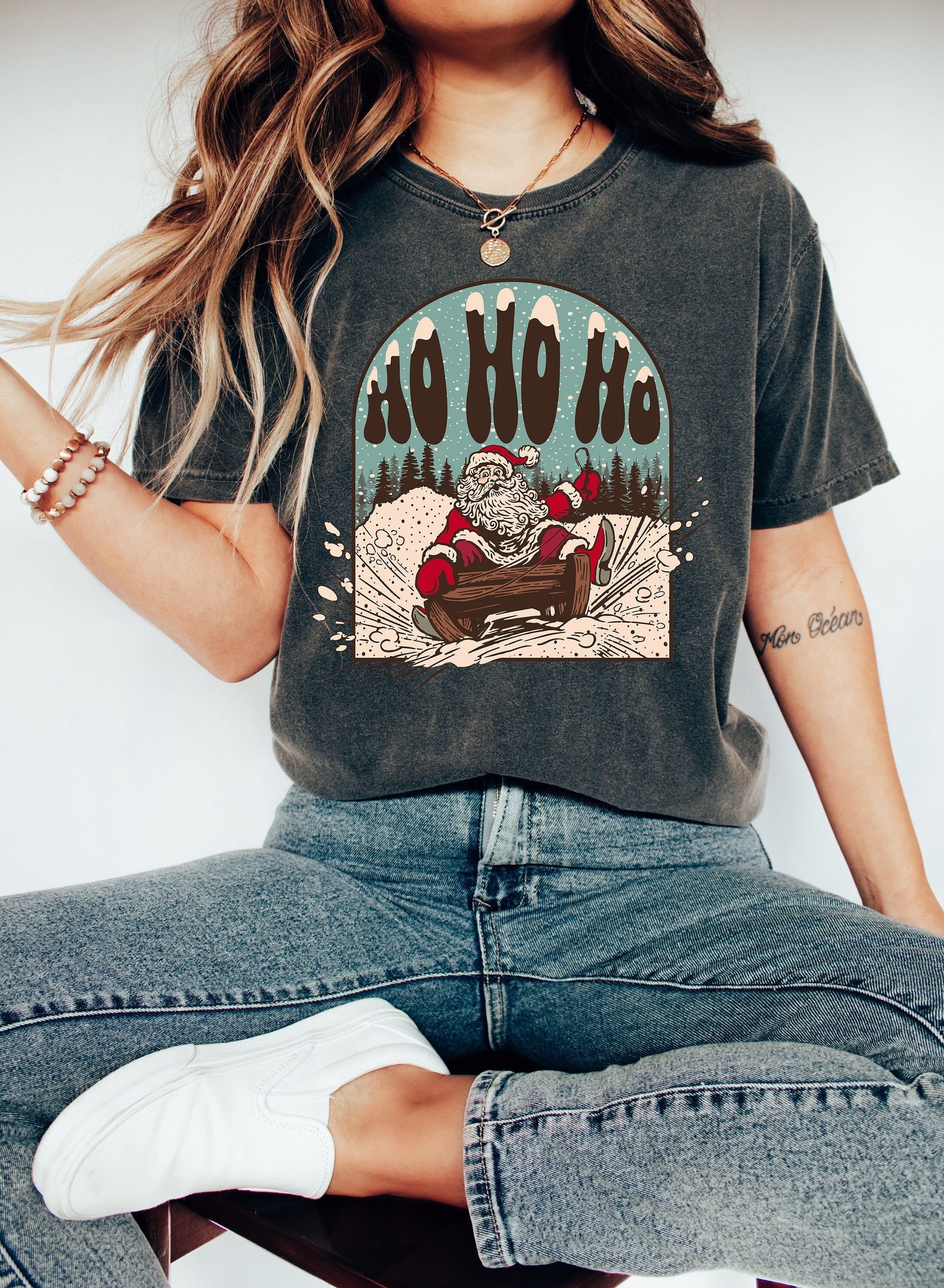 Retro Christmas Comfort Colors Shirt, Ho Ho Ho New Years Shirt, Vintage Santa Christmas Shirt, Retro Holiday Shirt, Ugly Sweater Shirt