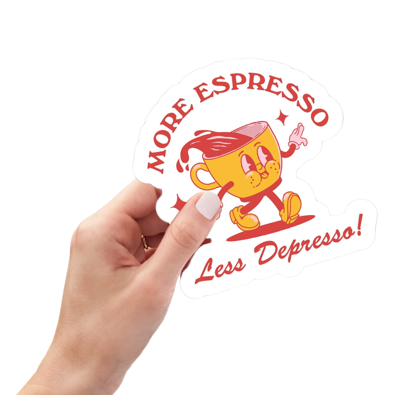 Retro Coffee Weatherproof Sticker, More Espresso Less Depresso, Vintage Coffee Lover Laptop Sticker,