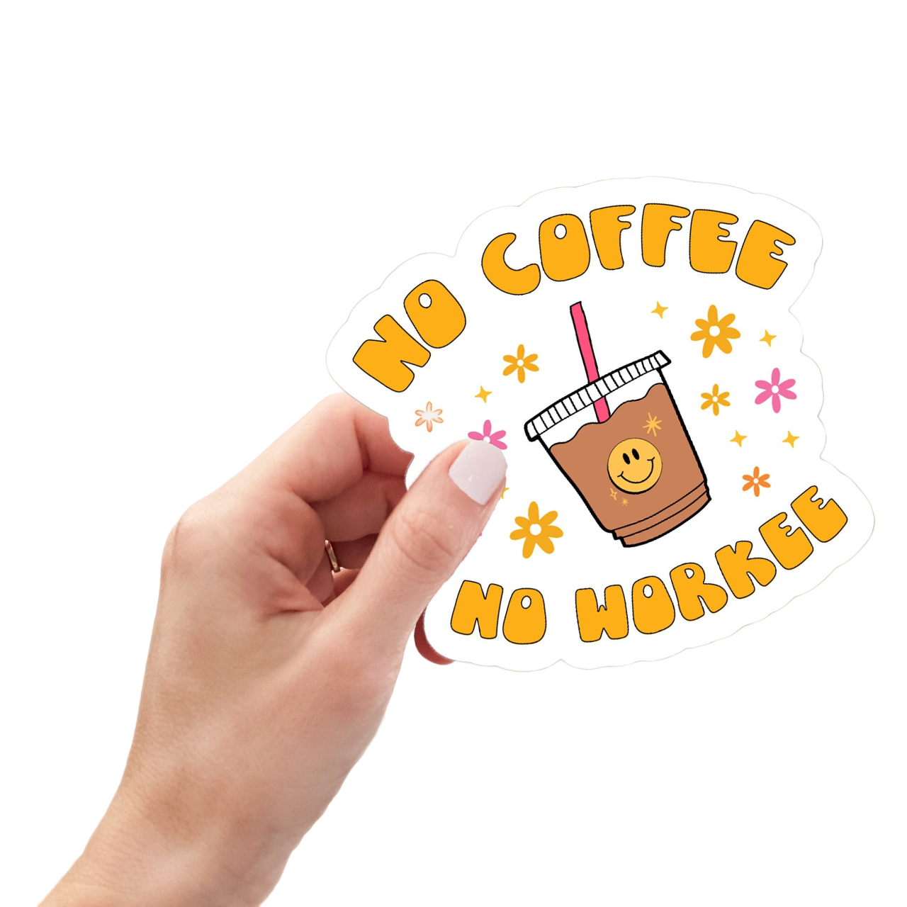 Retro Coffee Weatherproof Sticker, No Coffee No Work, Vintage Coffee Lover Laptop Sticker, Latte