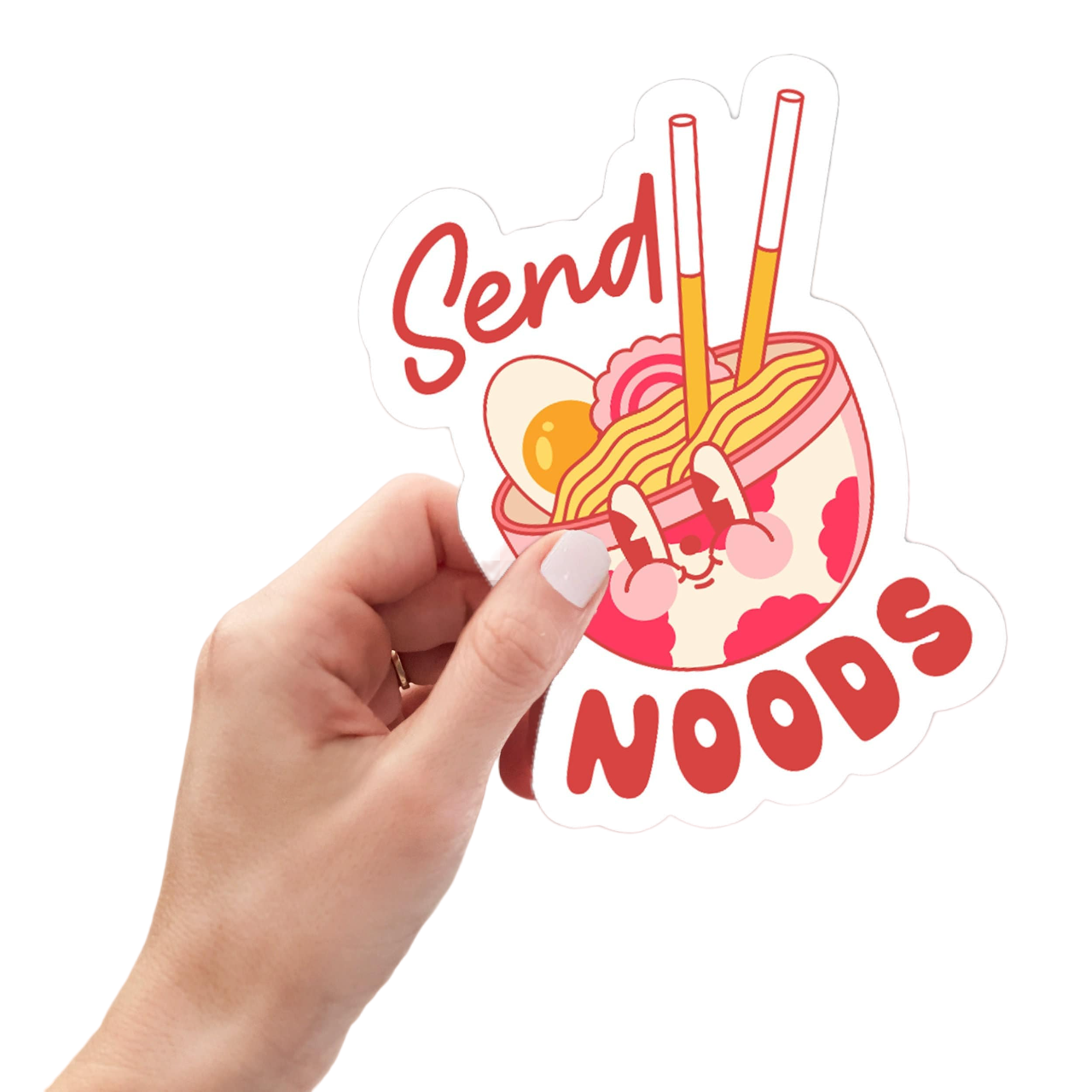 Retro Ramen Lover Weatherproof Sticker, Send Noods, Vintage Noodle Lover Laptop Sticker, Latte