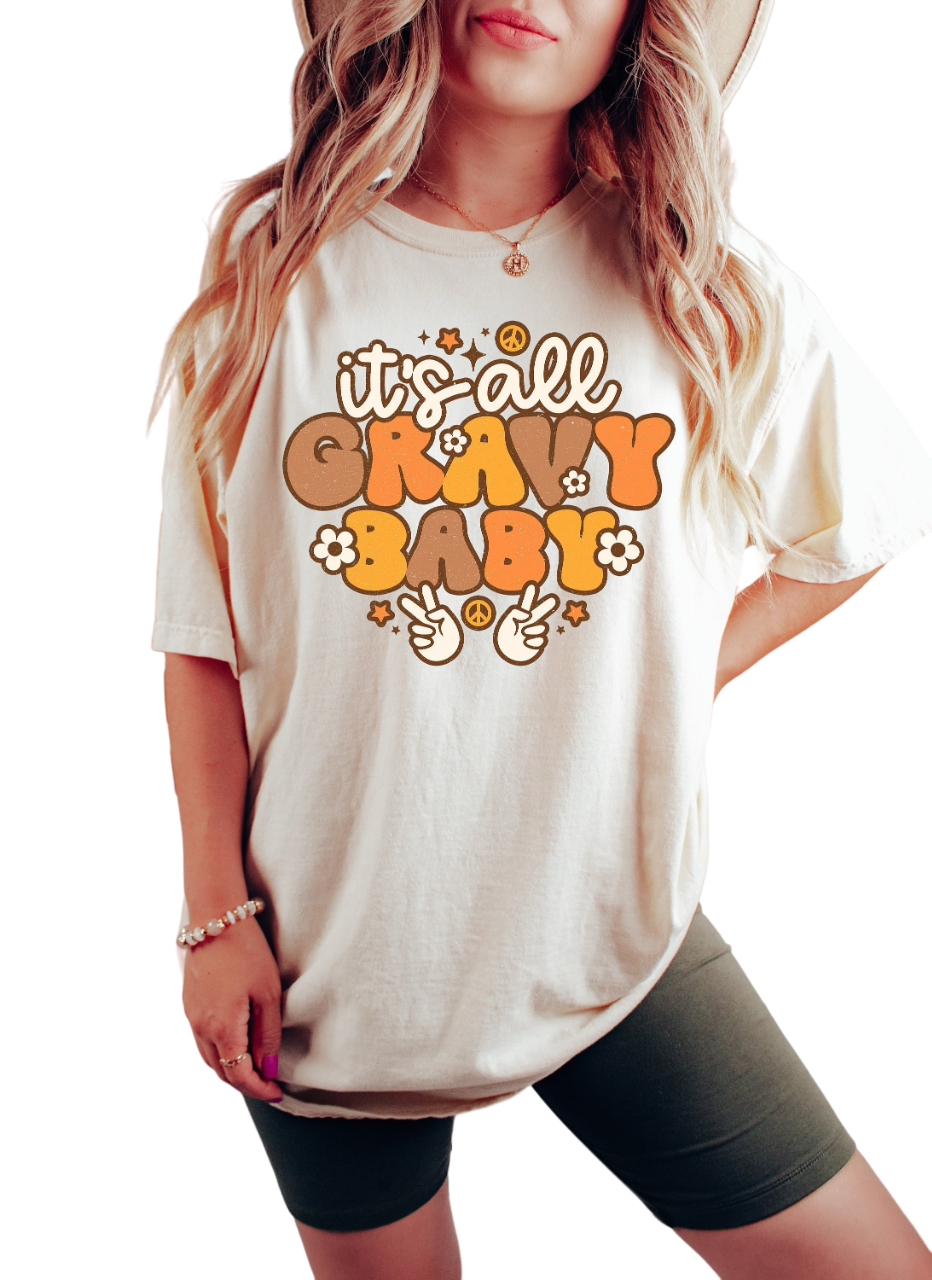 Retro Fall Vintage Washed Shirt, It's All Gravy Baby, Vintage Thanksgiving Pumpkin Shirt, Witch