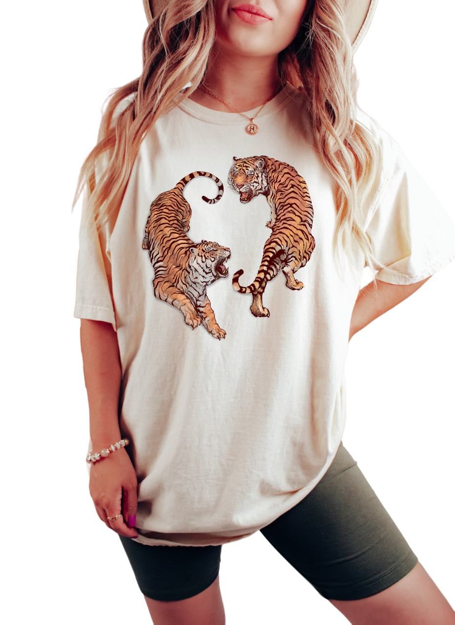 Retro Vintage Washed Shirt, Fierce Tiger Lighting Shirt, Vintage Free Spirit Shirt, Oversized Shirt,