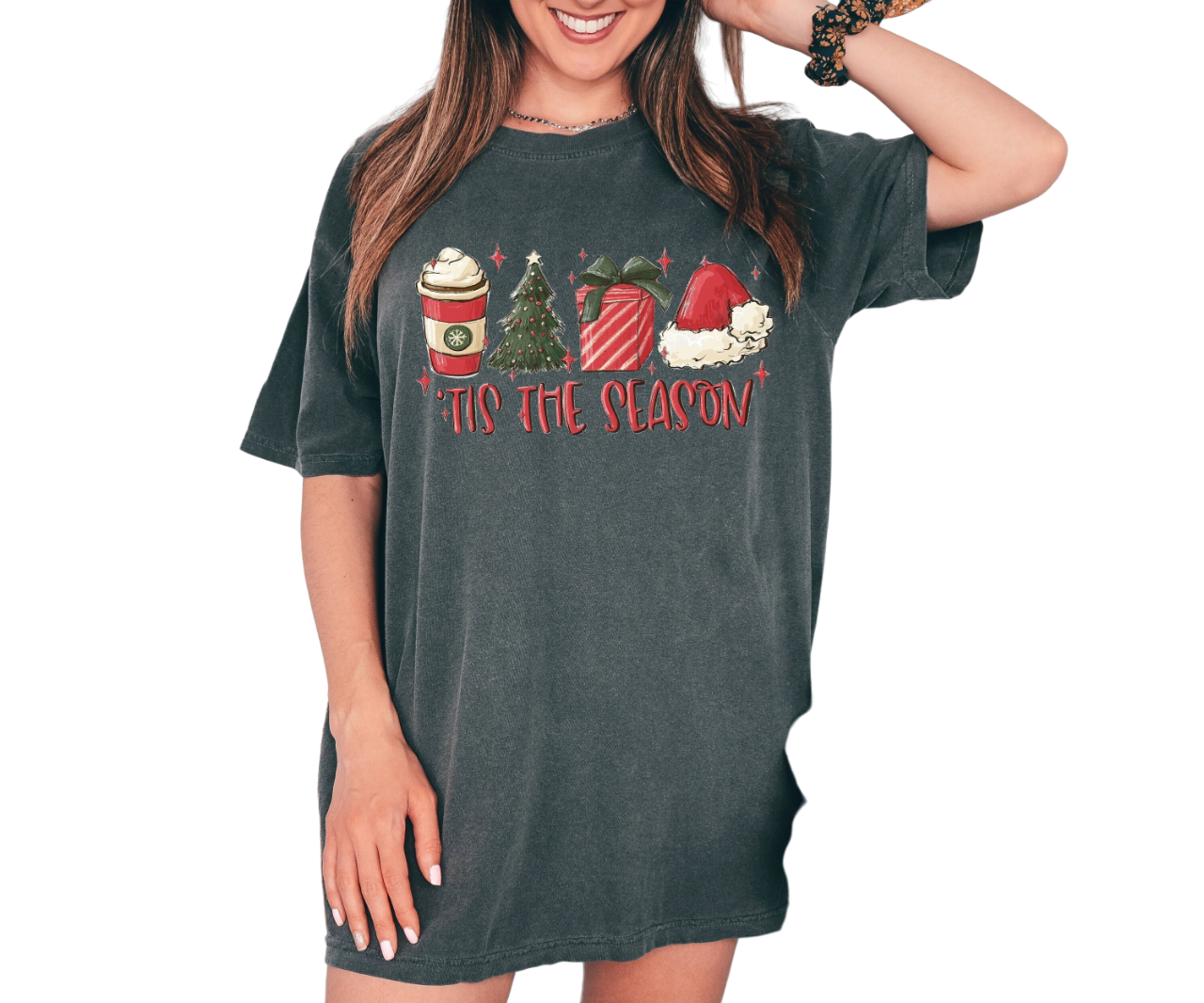 Retro Christmas Vintage Washed Shirt, Tis The Season Shirt, Vintage Santa Christmas Shirt, Retro