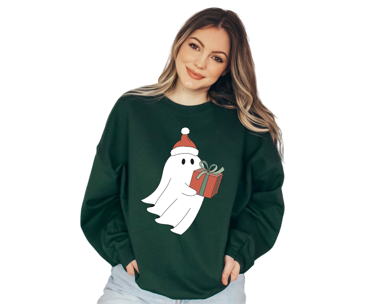 Making Spirits Bright Ghost Sweater, Vintage Christmas, Christmas Sweatshirt, Women's Cute Santa