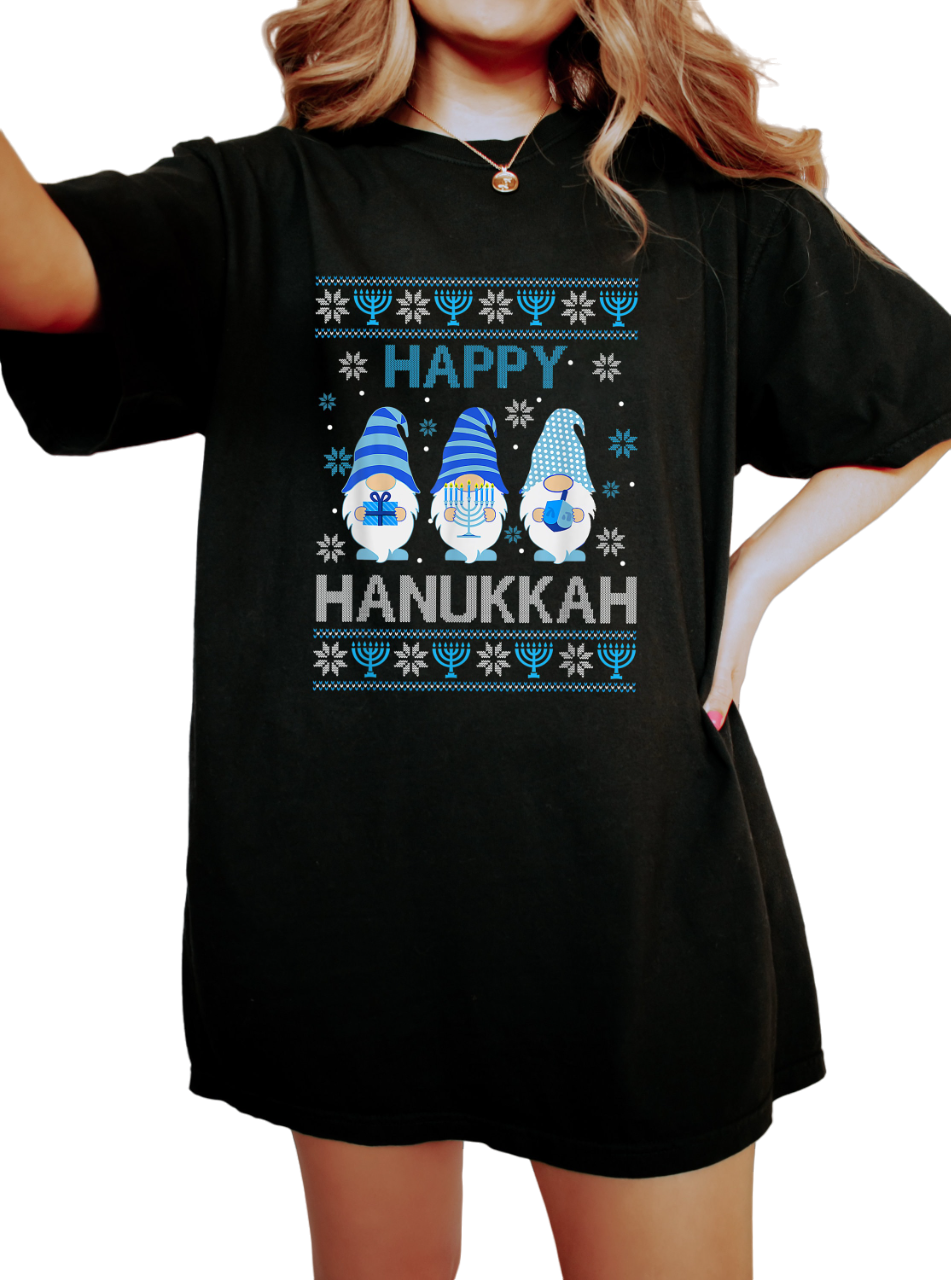 Retro Hanukkah Vintage Washed Shirt, Happy Hanukkah Gnome Tee, Holiday Shirt, Jewish Saying Shirt,