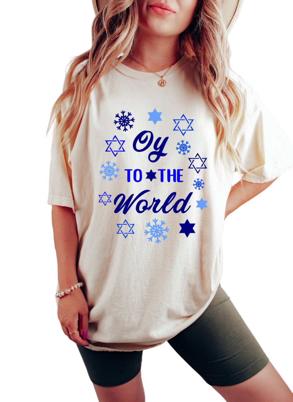 Retro Hanukkah Vintage Washed Shirt, Oy To The World Shirt, Holiday Shirt, Jewish Saying Shirt,