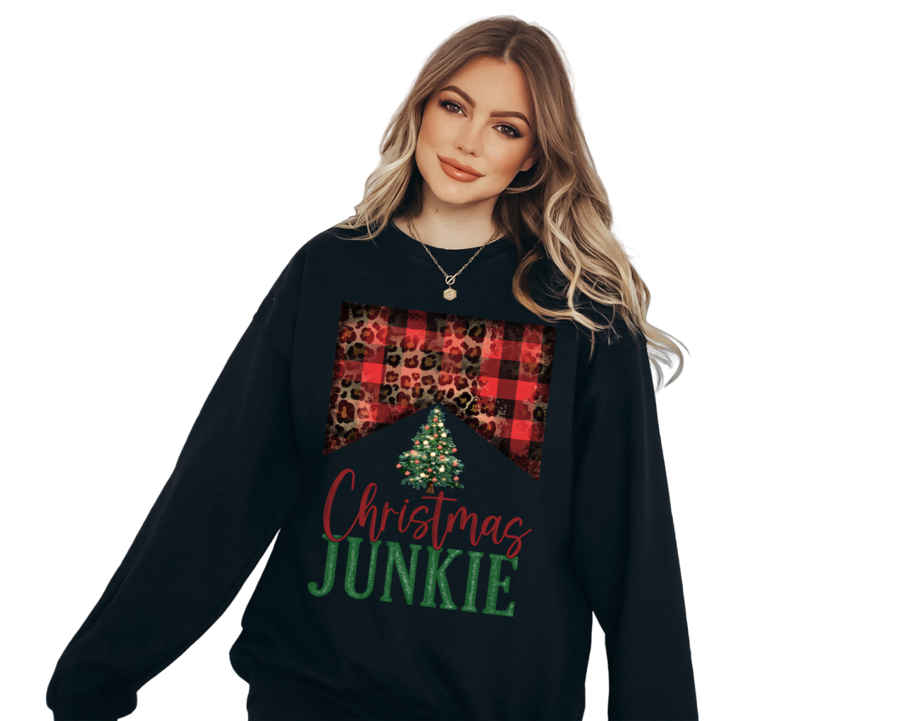 Christmas Junkie Plaid Sweater, Vintage Christmas, Christmas Sweatshirt, Women's Cute Santa, Xmas