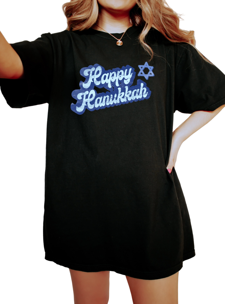 Retro Hanukkah Vintage Washed Shirt, Happy Hanukkah Shirt, Holiday Shirt, Jewish Saying Shirt,