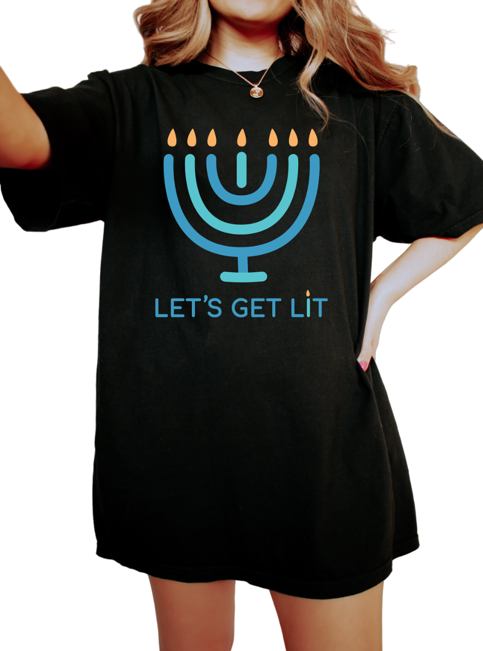 Retro Hanukkah Vintage Washed Shirt, Let's Get Lit Shirt Holiday Shirt, Jewish Saying Shirt, Holiday