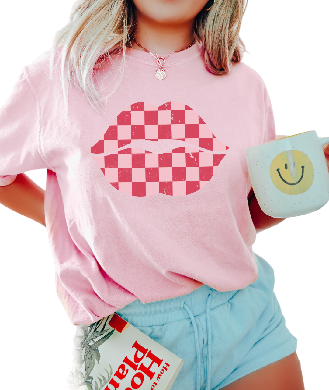 Retro Valentines Day Vintage Washed Shirt, Checkered Lips Love Shirt, Vintage Couples Shirt, Love