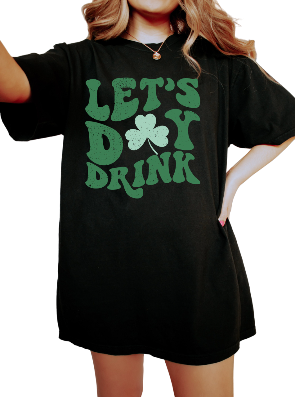 Retro St Patty's Day Vintage Washed Shirt, Lets Day Drink Shirt, Vintage St Patricks Day Shirt, Day