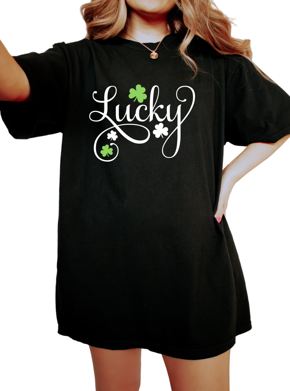 Retro St Patty's Day Vintage Washed Shirt, Lucky Script Shirt, Vintage St Patrick's Day Shirt, Day