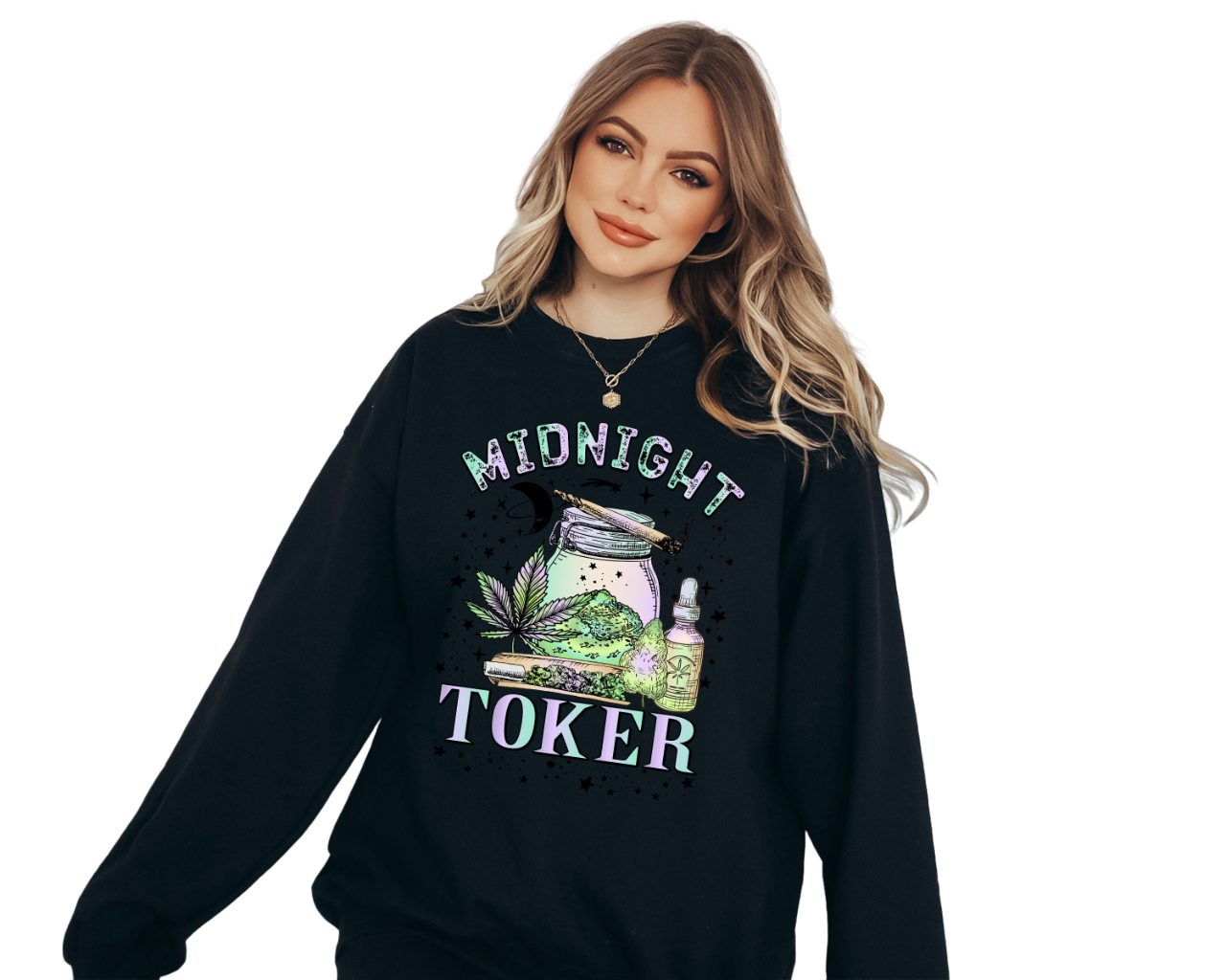 Happy 420 Retro Sweatshirt, Midnight Toker Sweater, Cannabis Day Sweatshirt, 420 Pullover, Womens