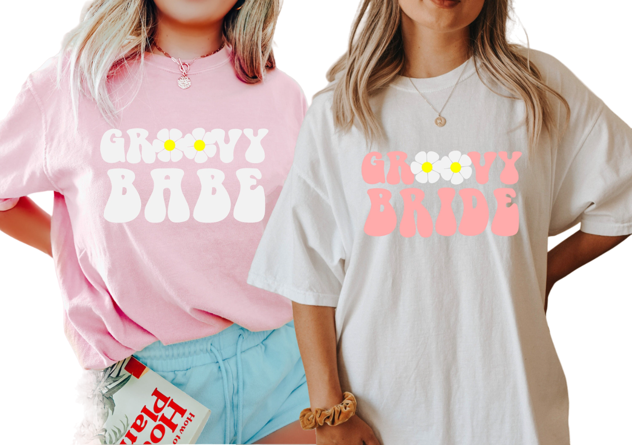 Vintage Washed Tee, Bachelorette Party Shirts, Groovy Babe, Groovy Bride Boho T-Shirt, Retro Graphic