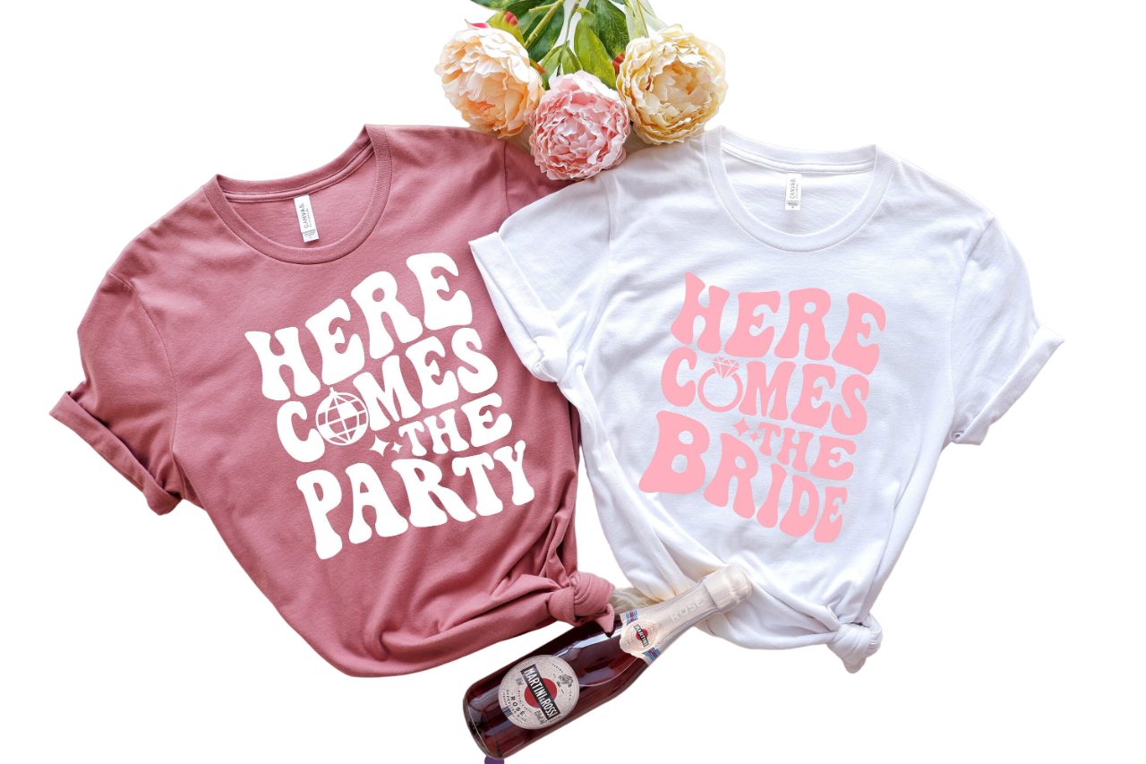 Wavy Here Comes The Bride, Retro Batch Shirts, Bachelorette Party Shirts, Here Comes The Party,