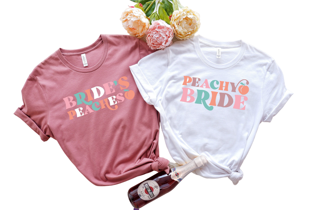 Peachy Bride, Brides Peaches, Retro Batch Shirts, Bachelorette Party Shirts, Georgia Bachelorette