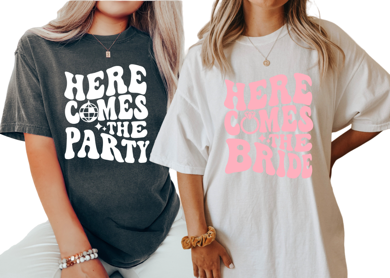 Vintage Washed Tee, Bachelorette Party Shirts, Here Comes The Bride, Party Boho T-Shirt, Retro