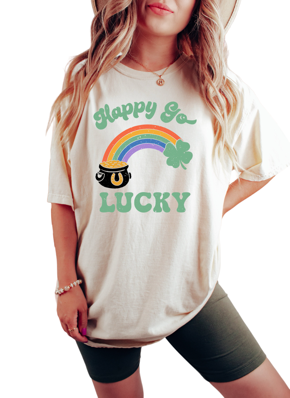 Retro St Patty's Day Vintage Washed Shirt, Happy Go Lucky, Vintage St Patrick's Day Shirt, Day