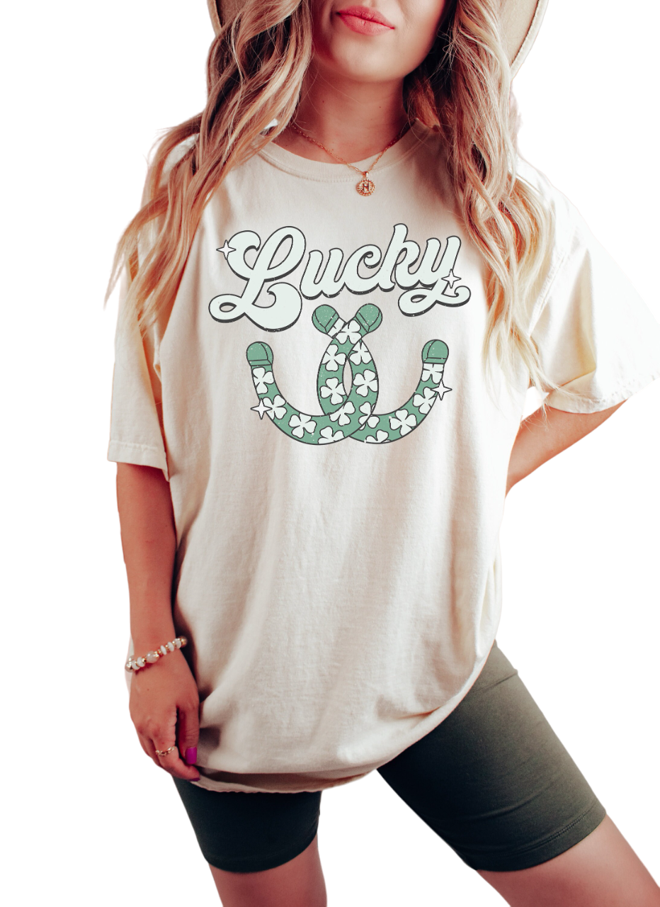 Retro St Patty's Day Vintage Washed Shirt, Lucky Horseshoe, Vintage St Patrick's Day Shirt, Day