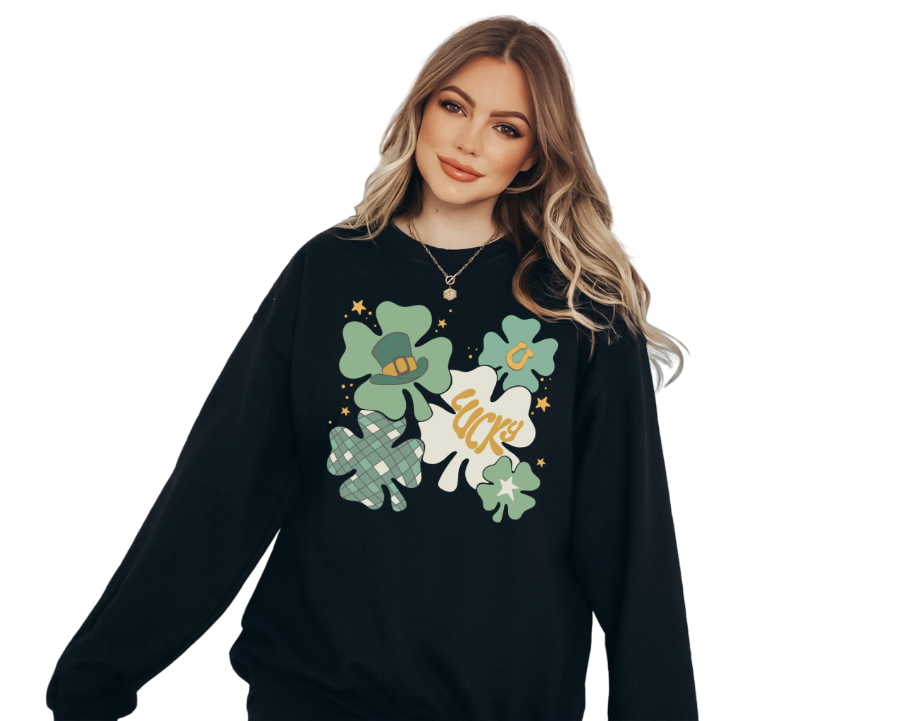 Lucky Retro Sweatshirt, Lucky Clover Sweater, St Patricks Day Sweatshirt, Lucky Pullover, Womens