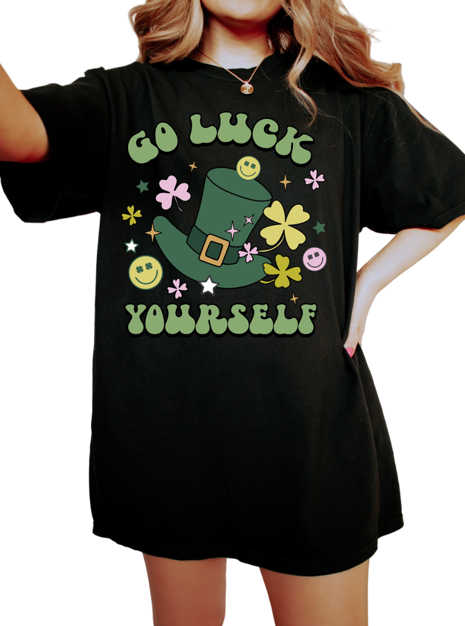 Retro St Patty's Day Vintage Washed Shirt, Go Luck Yourself, Vintage St Patrick's Day Shirt, Day