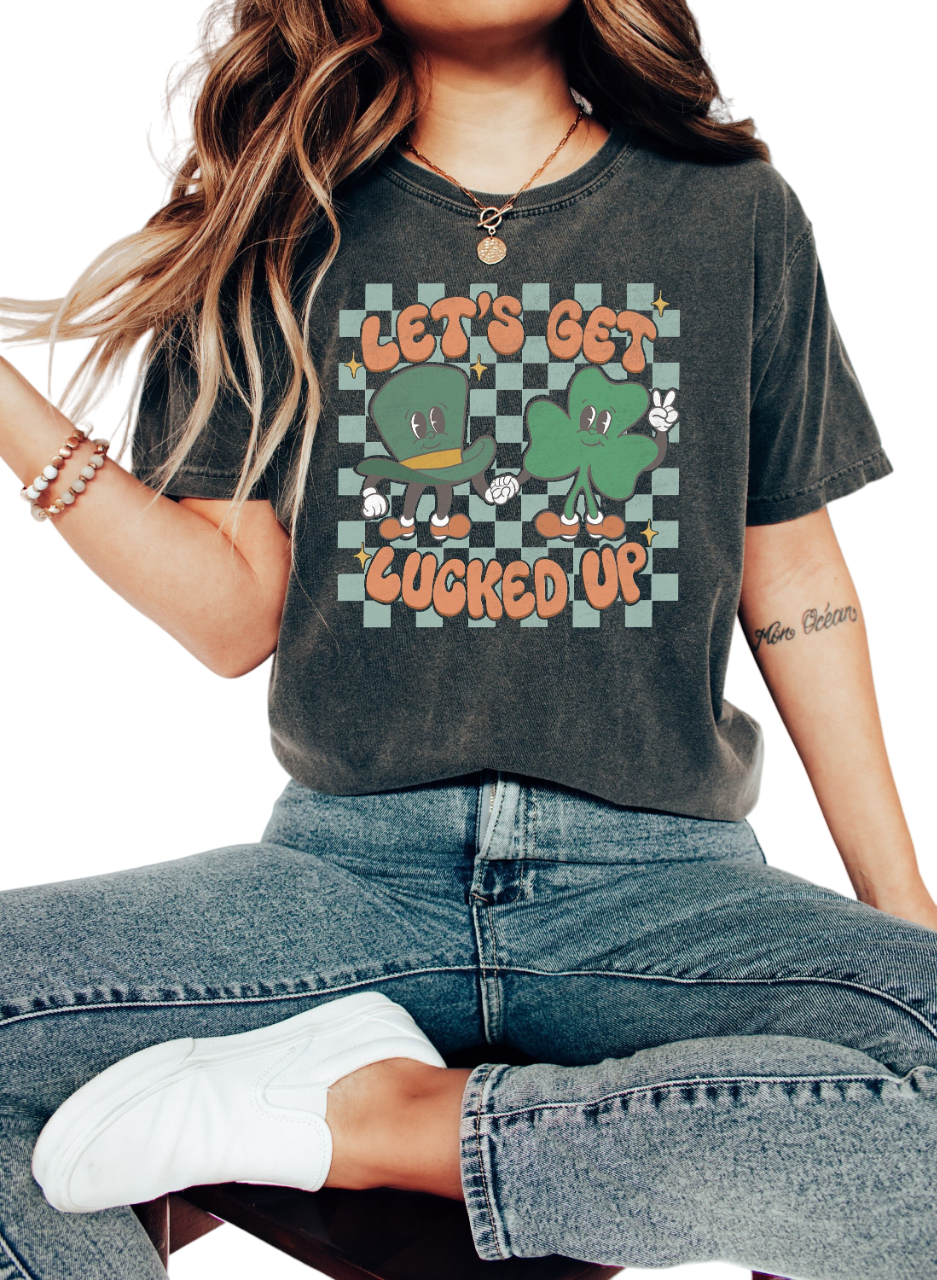 Retro St Patty's Day Vintage Washed Shirt, Lets Get Lucked Up, Vintage St Patricks Day Shirt, Day