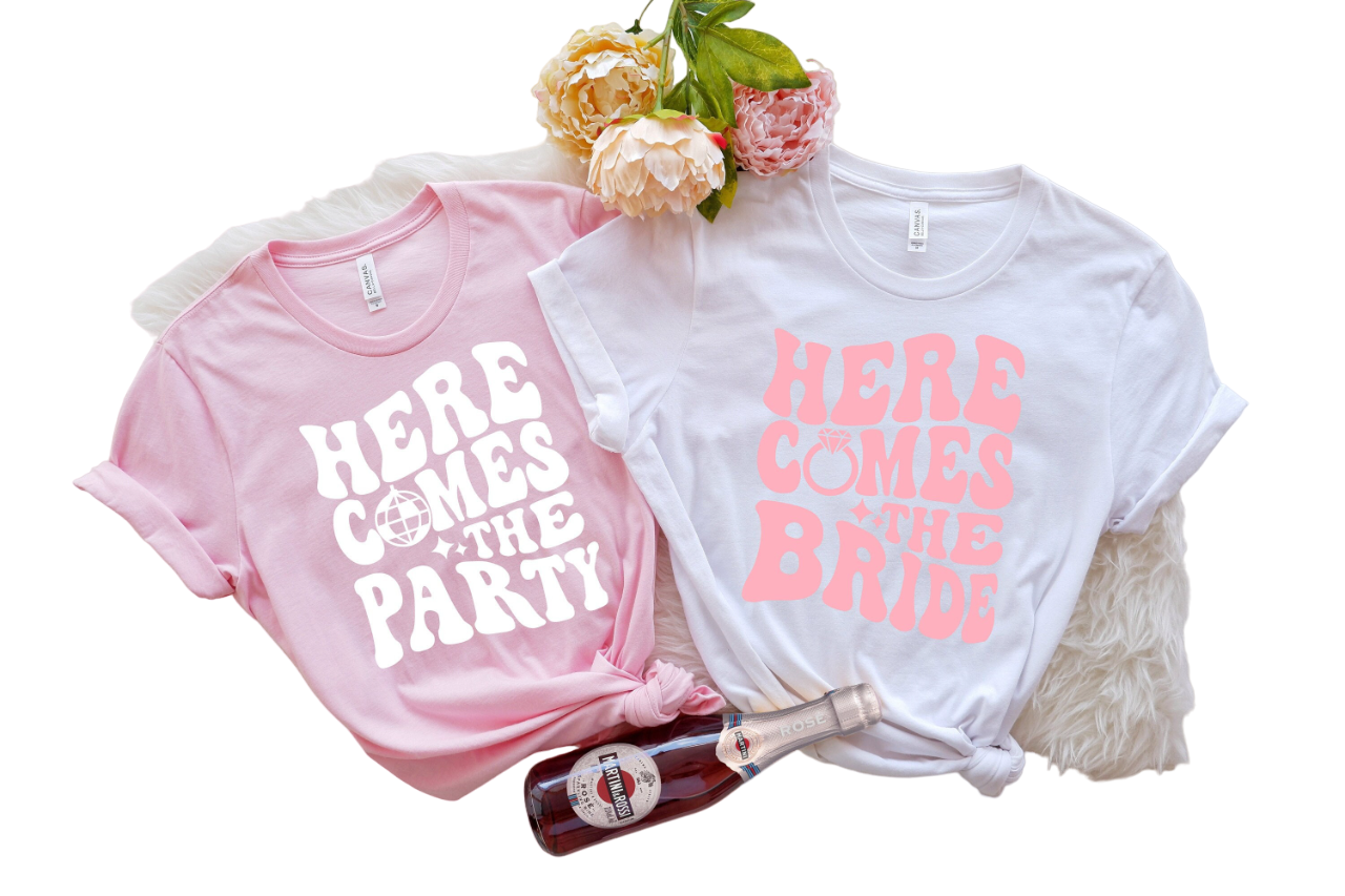 Wavy Here Comes The Bride, Retro Batch Shirts, Bachelorette Party Shirts, Here Comes The Party,