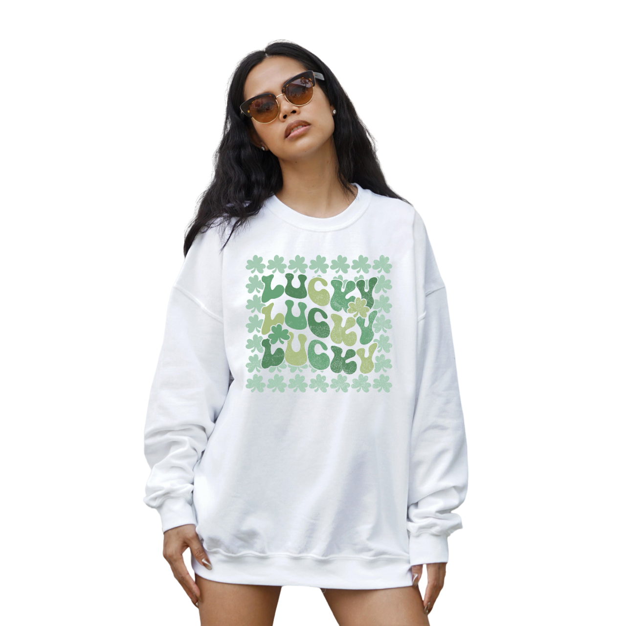 Lucky Retro Sweatshirt, Lucky Clover Sweater, St Patricks Day Sweatshirt, Lucky Pullover, Womens