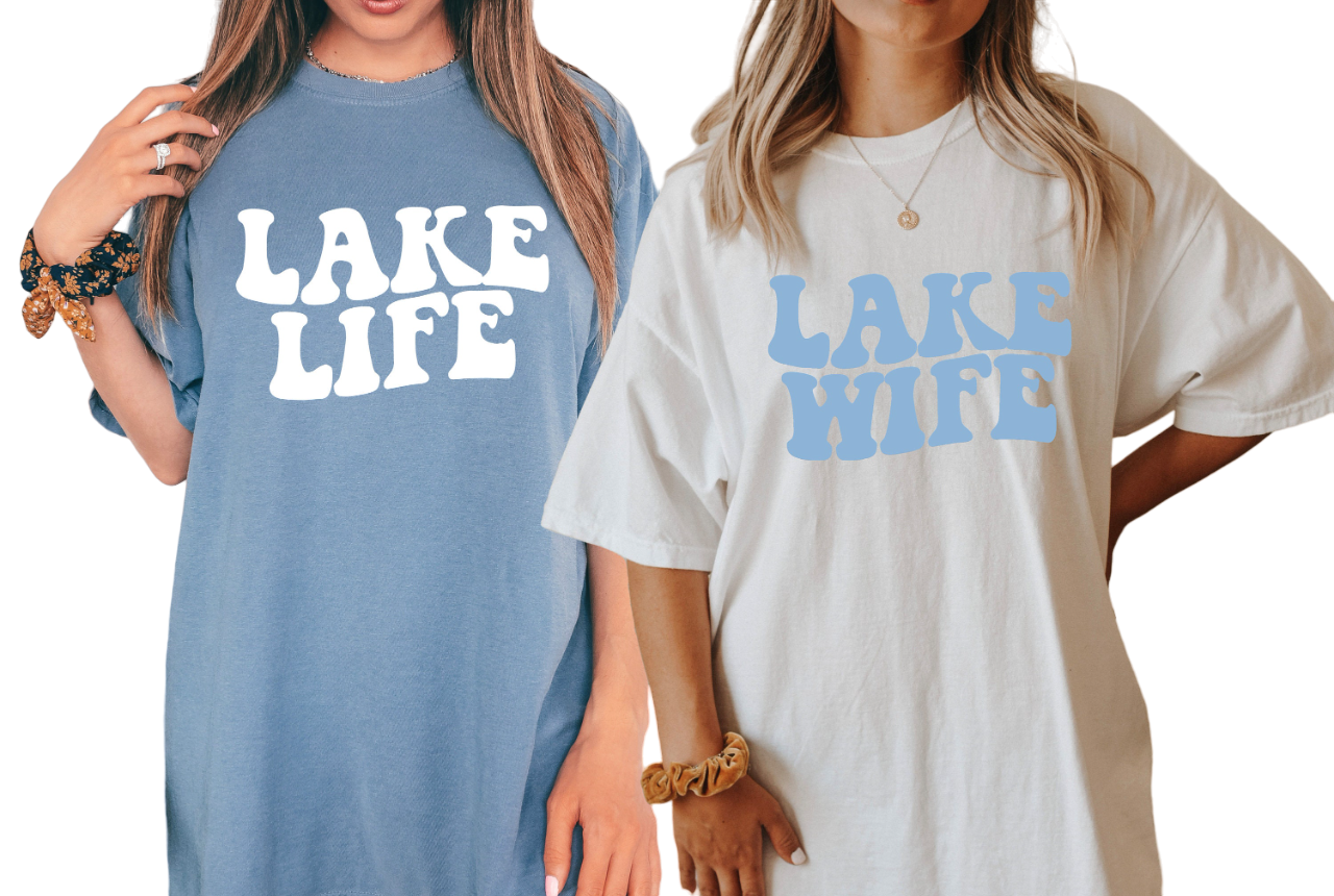 Vintage Washed Tee, Lake Life Lake Wife Wavy, Retro Batch Shirts, Bachelorette Party Shirts, Lake