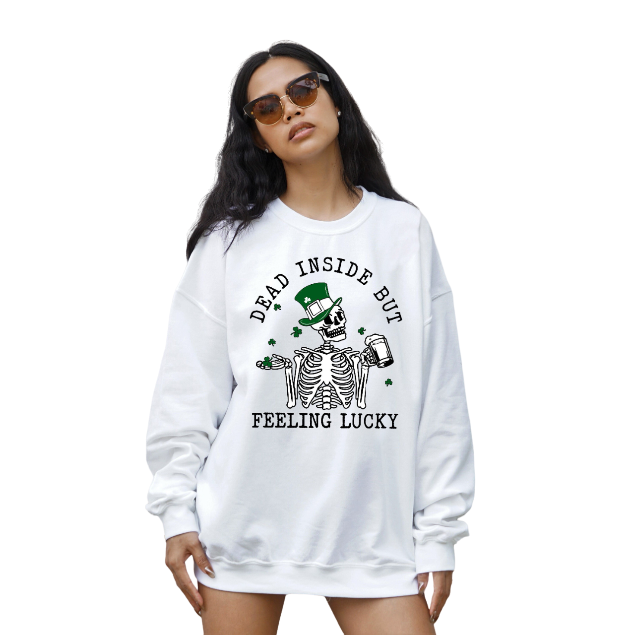 Dead Inside But Feeling Lucky Sweatshirt, Lucky Clover Sweater, St Patricks Day Sweatshirt, Lucky