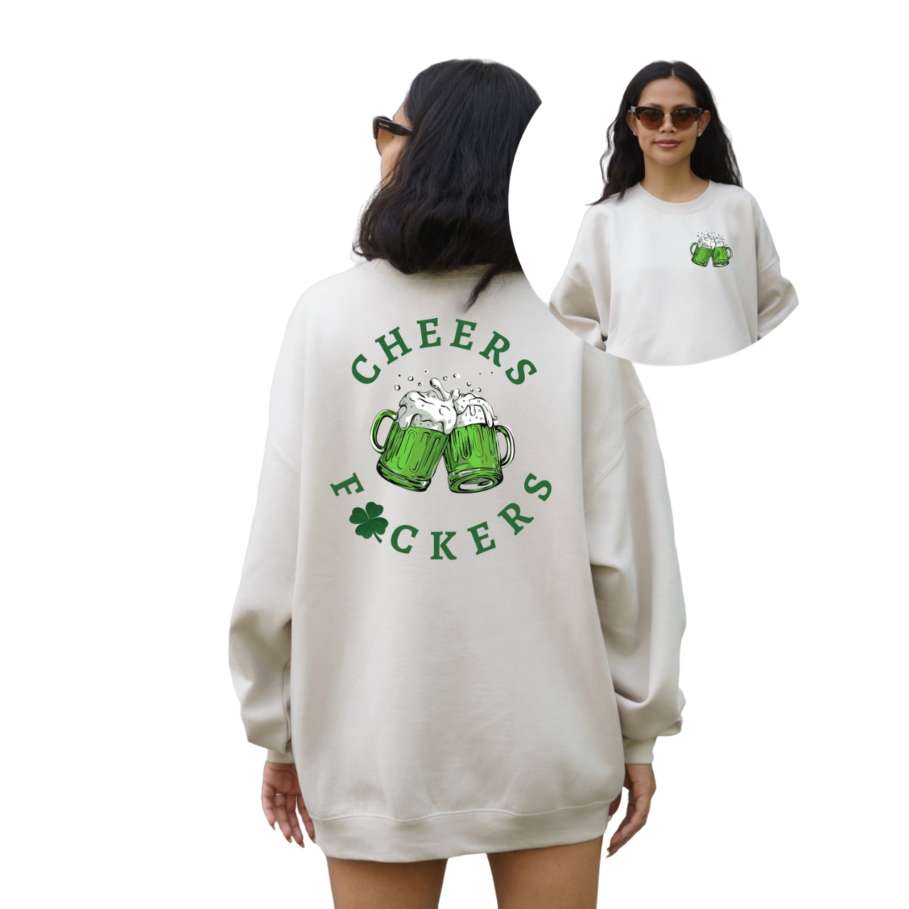 Retro Lucky Clover Sweatshirt, Cheers F*ckers, St Patricks Day Sweatshirt, Lucky Pullover, Womens