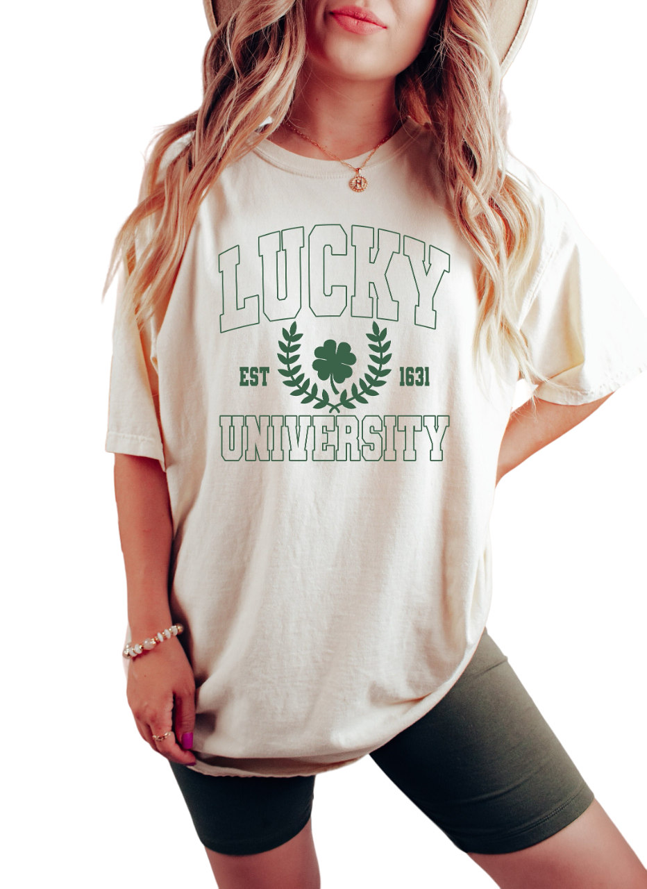 Retro St Patty's Day Vintage Washed Shirt,  Lucky University, Vintage St Patricks Day Shirt, Day