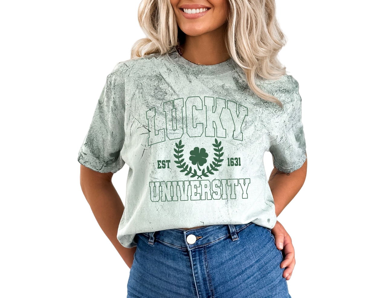 Retro St Patty's Day Tie Dye Vintage Washed Shirt,  Lucky University Shirt, Vintage St Patricks Day